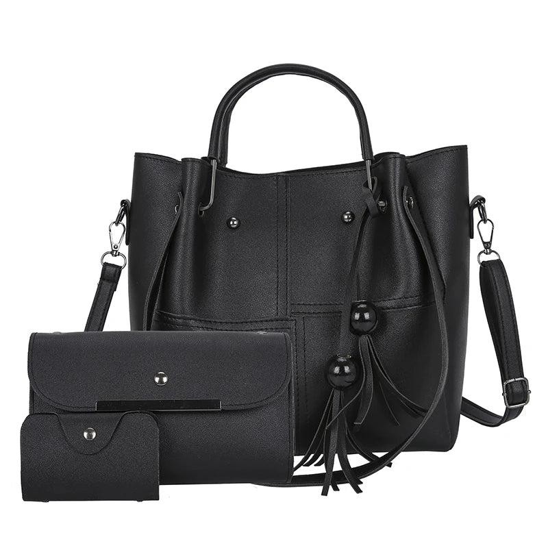3pcs Women Bag Tassel Shoulder Crossbody PU Leather Handbag