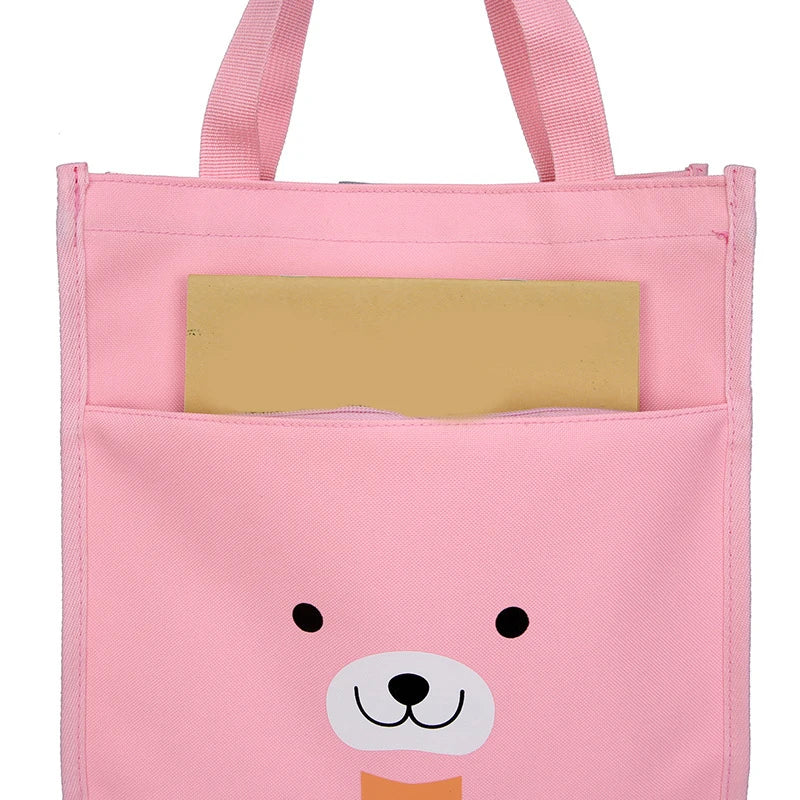 Cartoon Bear Girls Backpack Set Canvas School Bag Lightweight Travel