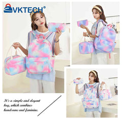 Girls Backpack Lunch Bag Set Rainbow Print Student School Bag