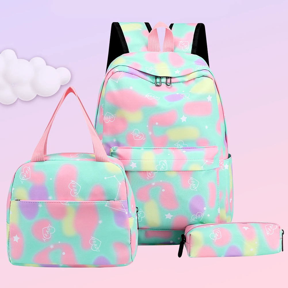 3pcs/set Laptop Backpack Women Nylon School Backpack Gradient W