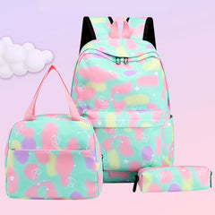 3pcs/set Laptop Backpack Women Nylon School Backpack Gradient W