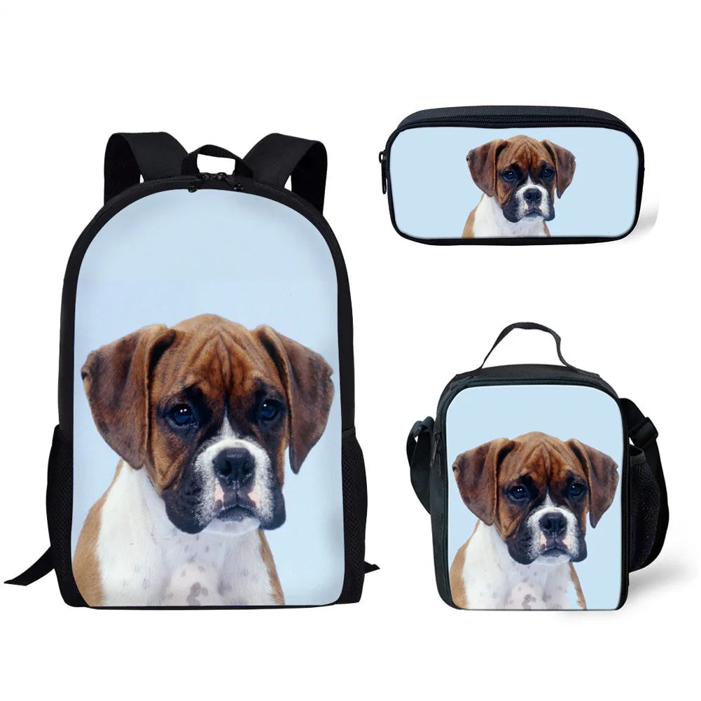 Kids Primary School Bags Boxer Dog 3D Printing Backpack Girls Puppy Schoolbag