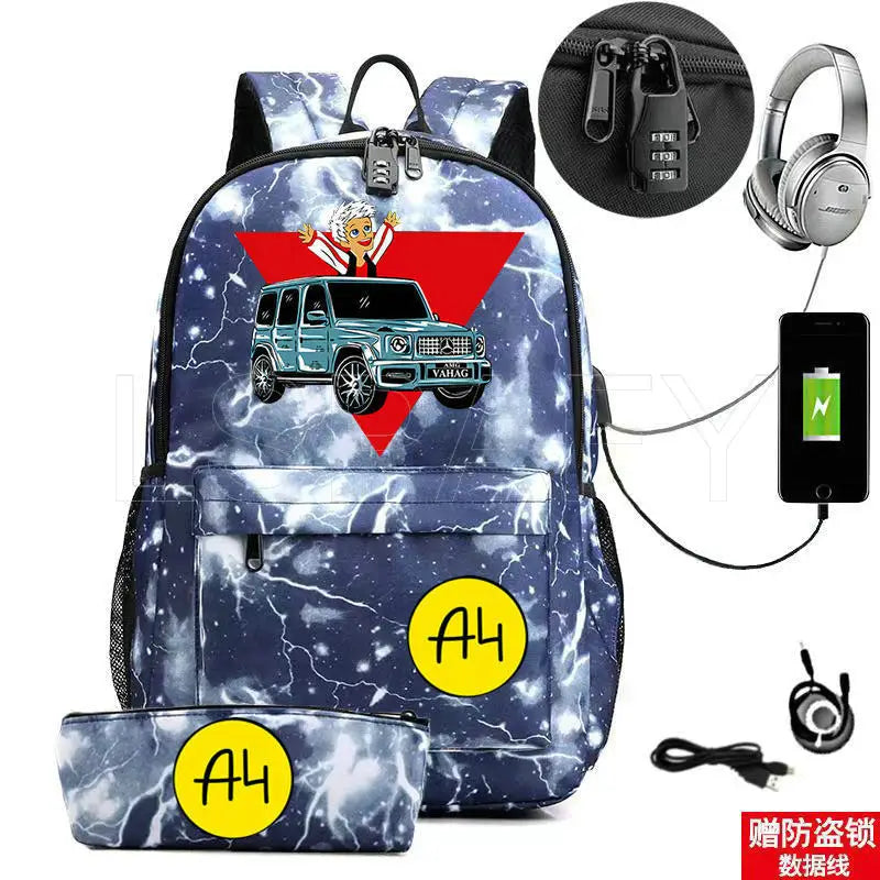 Anti-Theft USB Charge Backpack for Boys Girls - Canvas School Student Bag