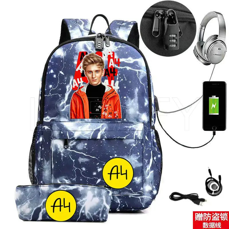 Anti-Theft USB Charge Backpack for Boys Girls - Canvas School Student Bag