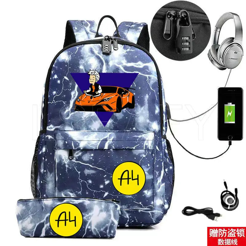 Anti-Theft USB Charge Backpack for Boys Girls - Canvas School Student Bag