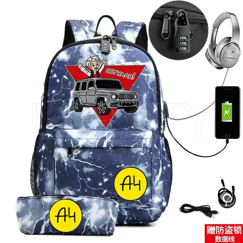 Anti-Theft USB Charge Backpack for Boys Girls - Canvas School Student Bag