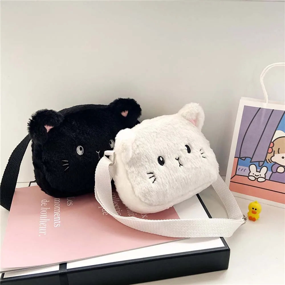 4 Colors Cat Small Shoulder Bags Cartoon Soft Plush Little Girl Messenger Bag