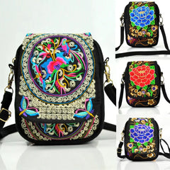 Ethnic Embroidery Canvas Shoulder Bag Women Small Coins Travel Beach Purse