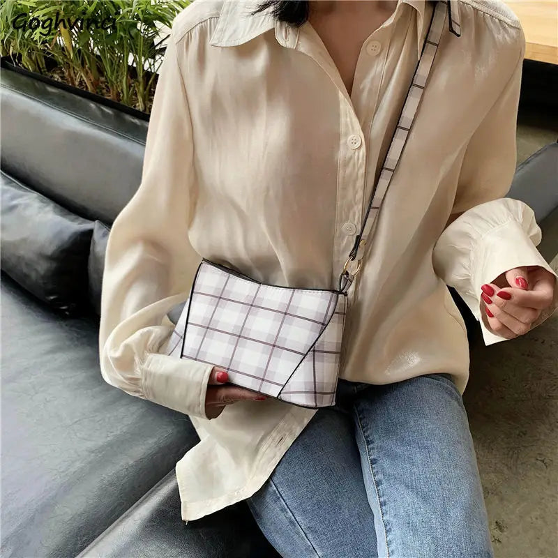 Plaid Shoulder Bags Women PU Leather Handbags Crossbody Sweet Ladies All-match