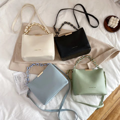 4 Colors Small Women Chain Messenger Bucket Bag PU Shoulder Handbag