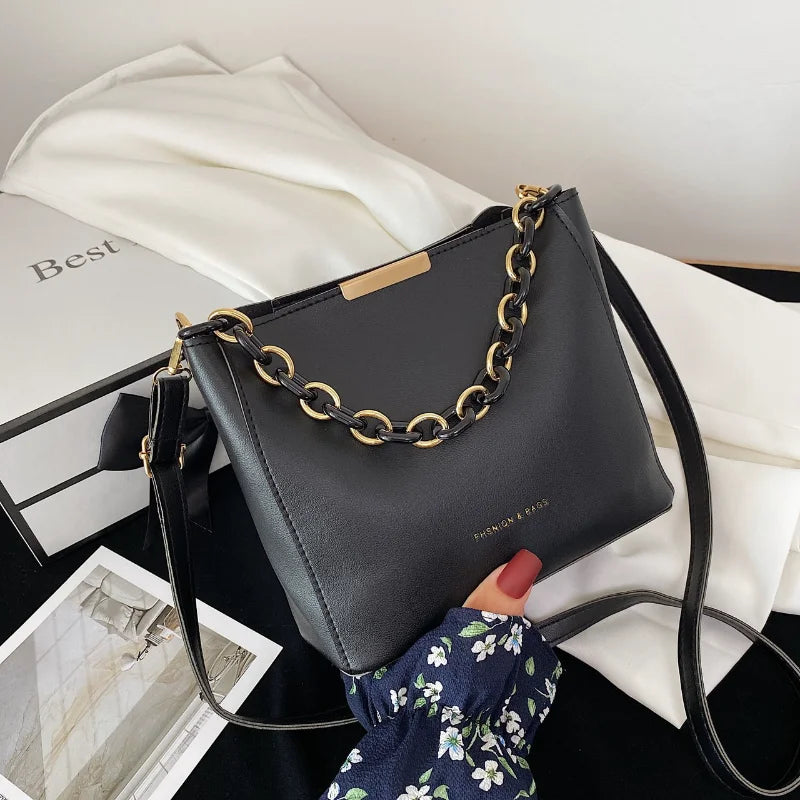 4 Colors Small Women Chain Messenger Bucket Bag PU Shoulder Handbag