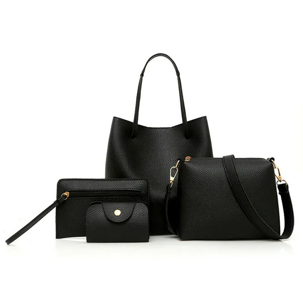 4 PCS Women Lady Leather Handbag Set Shoulder Bags Tote Purse Satchel Clutch