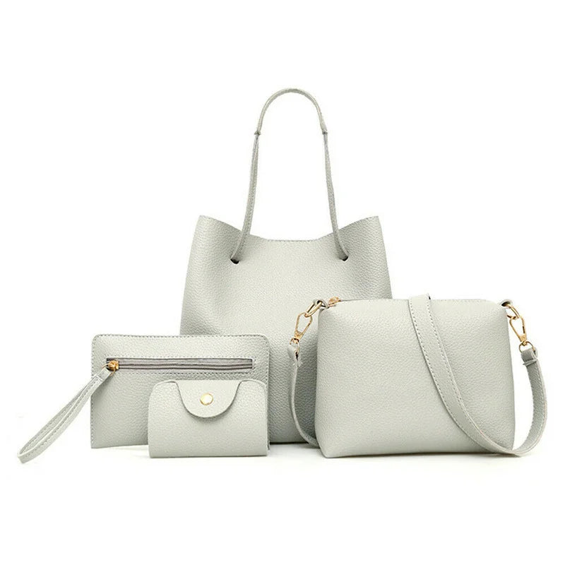 4 PCS Women Lady Leather Handbag Set Shoulder Bags Tote Purse Satchel Clutch