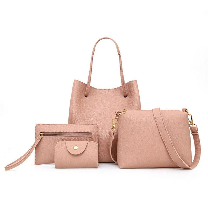 4 PCS Women Lady Leather Handbag Set Shoulder Bags Tote Purse Satchel Clutch