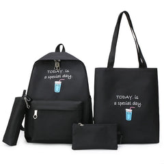4 Pcs Sets Canvas Schoolbags For Teenage Girls Female Children Shoulder Bags