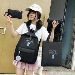 4 Pcs Female Backpack Canvas Schoolbags for Teenage Girls