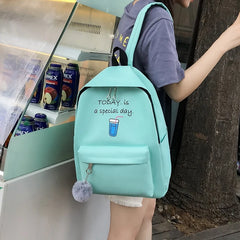 4 Pcs Female Backpack Canvas Schoolbags for Teenage Girls