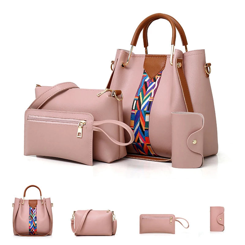 4 Pcs Women Handbag Messenger Bags Lady Shoulder Bag PU Leather C