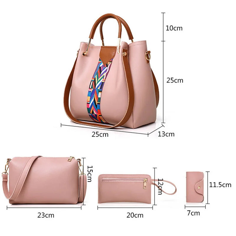 4 Pcs Women Handbag Messenger Bags Lady Shoulder Bag PU Leather C