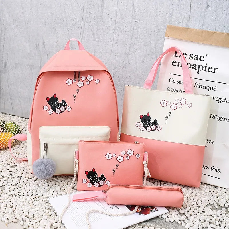 Woman Laptop Backpack Ribbons School Backpacks cat Schoolbag For Teenagers Girls