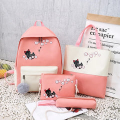 Woman Laptop Backpack Ribbons School Backpacks cat Schoolbag For Teenagers Girls