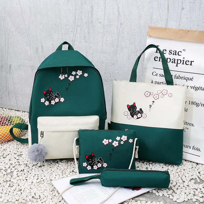 Woman Laptop Backpack Ribbons School Backpacks cat Schoolbag For Teenagers Girls