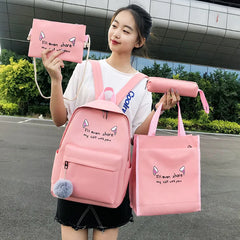 4 pcs Canvas Schoolbags for Teenage Girls Shoulder Bags Female Backpack