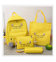 4 pcs Canvas Schoolbags for Teenage Girls Shoulder Bags Female Backpack