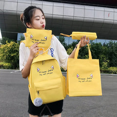 4 pcs Canvas Schoolbags for Teenage Girls Shoulder Bags Female Backpack