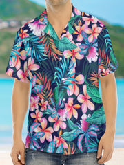 Tropical Flower Print Hawaiian Shirt Short Sleeve for Men