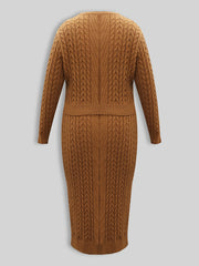 Plus Solid Cable Long Sleeve Sweater & Bodycon Midi Skirt Set