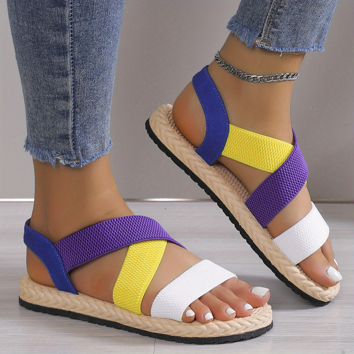 Women's Elastic Band Flat Sandals Casual Lightweight Shoes
