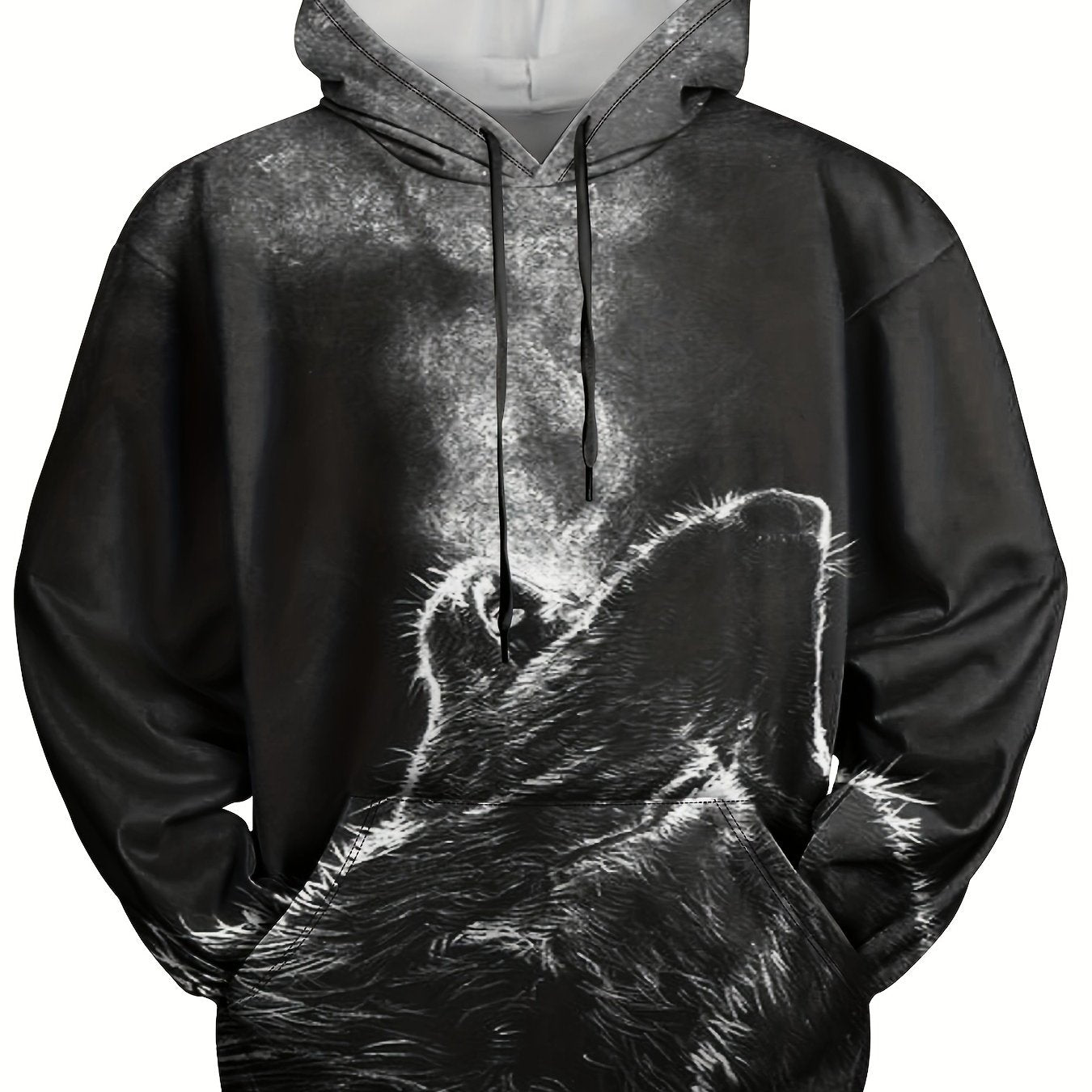 Men's Wolf Graphic Print Hoodie Pullover for Autumn Winter