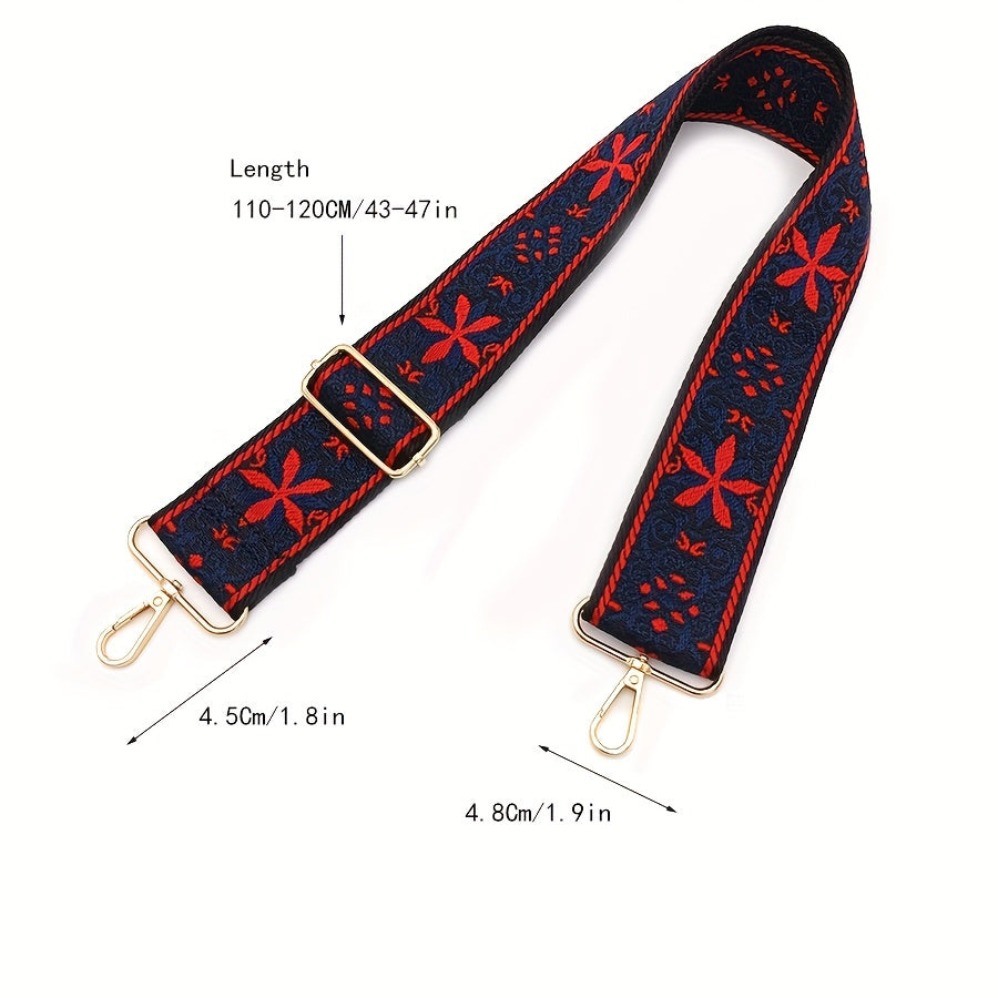 Retro Flower Pattern Bag Strap Replacement Adjustable Shoulder Bag Strap