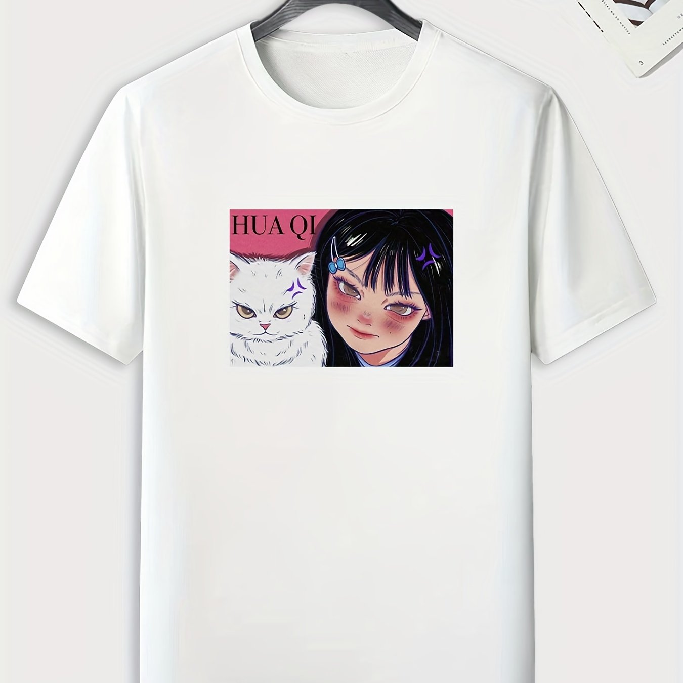 Anime Girl Cat Pattern Men's Sports T-shirt - Summer Outdoor Fitness Gift