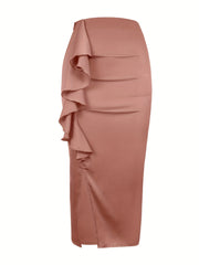 Ruffle Trim Split Bodycon Skirt for Women