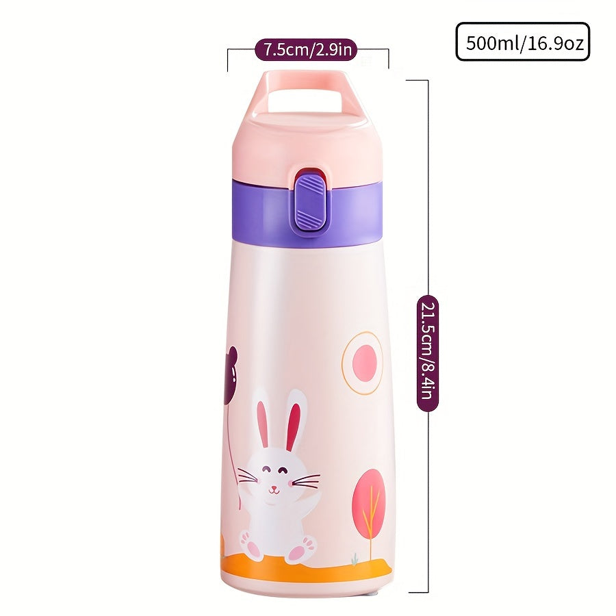 Portable Insulated Stainless Steel Straw Cup with Cartoon Pattern