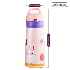 Portable Insulated Stainless Steel Straw Cup with Cartoon Pattern