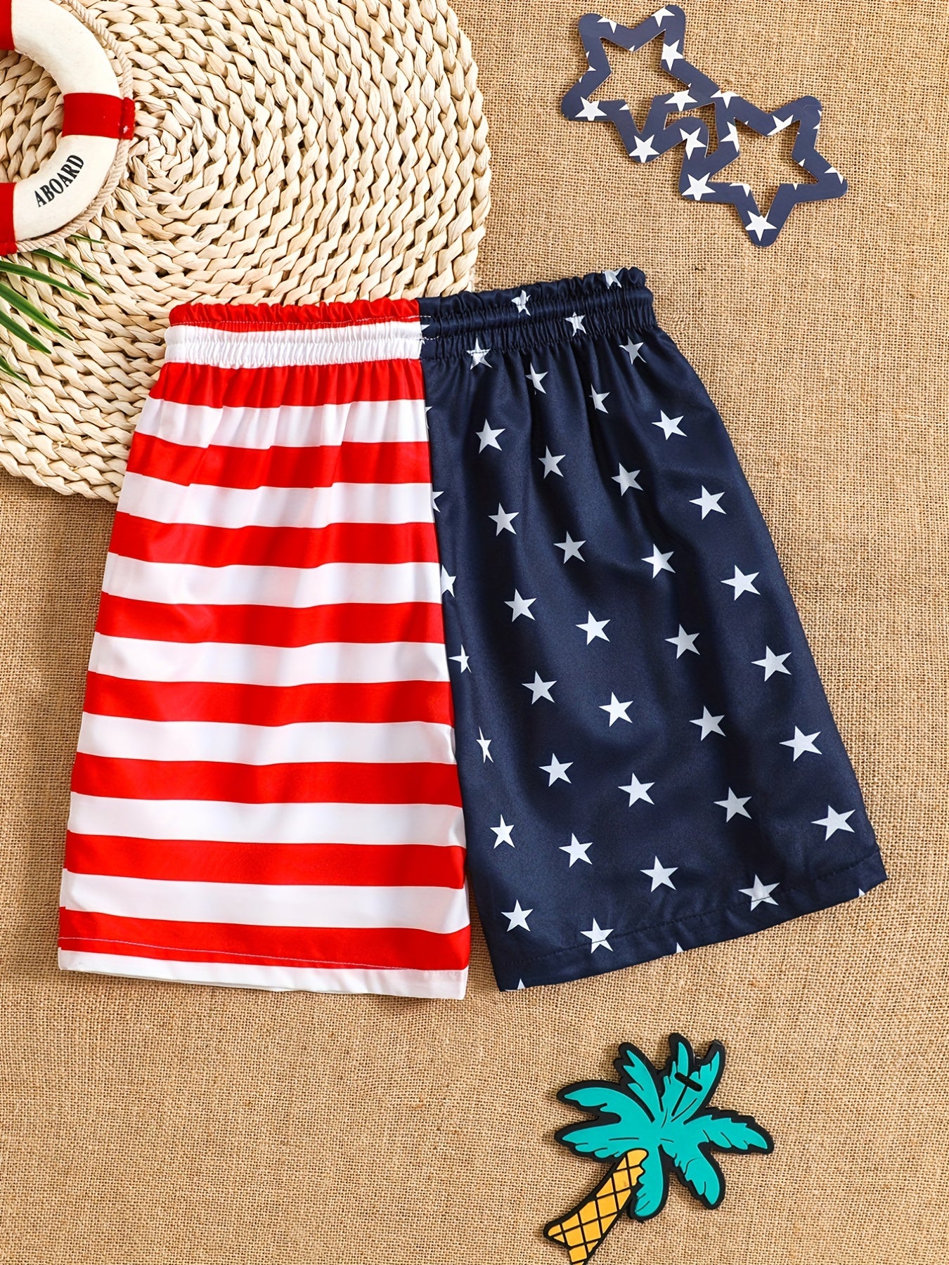 Boys Star Striped Digital Print Swimming Beach Shorts Kids Clothes