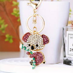 Rhinestone Koala Keychain Metal Key Ring Purse Bag Backpack Car Charm