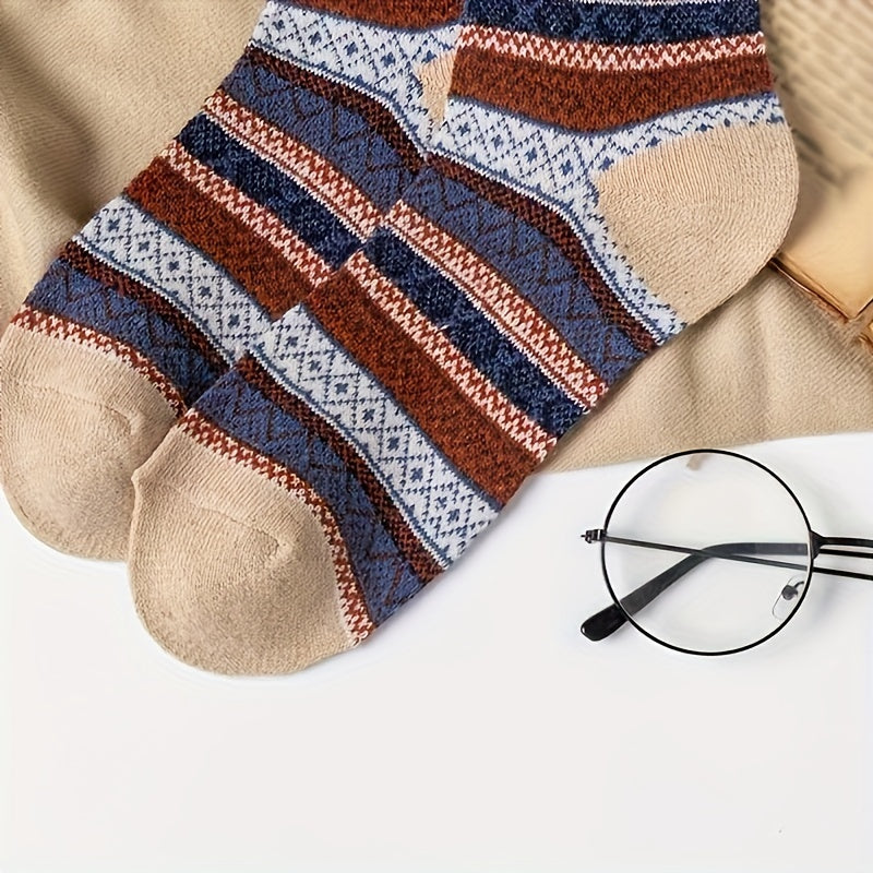 5 Pairs Geometric Pattern Warm Mid Tube Socks Women's Stockings