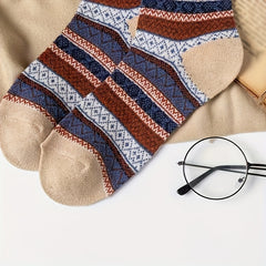 5 Pairs Geometric Pattern Warm Mid Tube Socks Women's Stockings