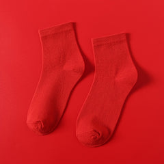 5 Pairs Red Mid tube Socks Women's Stockings