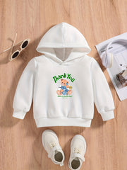 Bear & THANK YOU Letter Baby Boys Hooded Sweatshirt