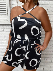 Graffiti Print Halter Neck Romper With Belt