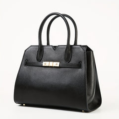 Vintage Style Beige Leather Handbag with Golden Accents