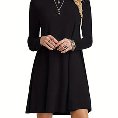 Solid Dress Casual Crew Neck Long Sleeve Versatile Dress