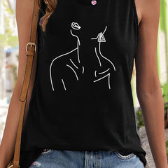 Pattern Stretchy Sports Vest Round Neck Sleeveless Casual Top