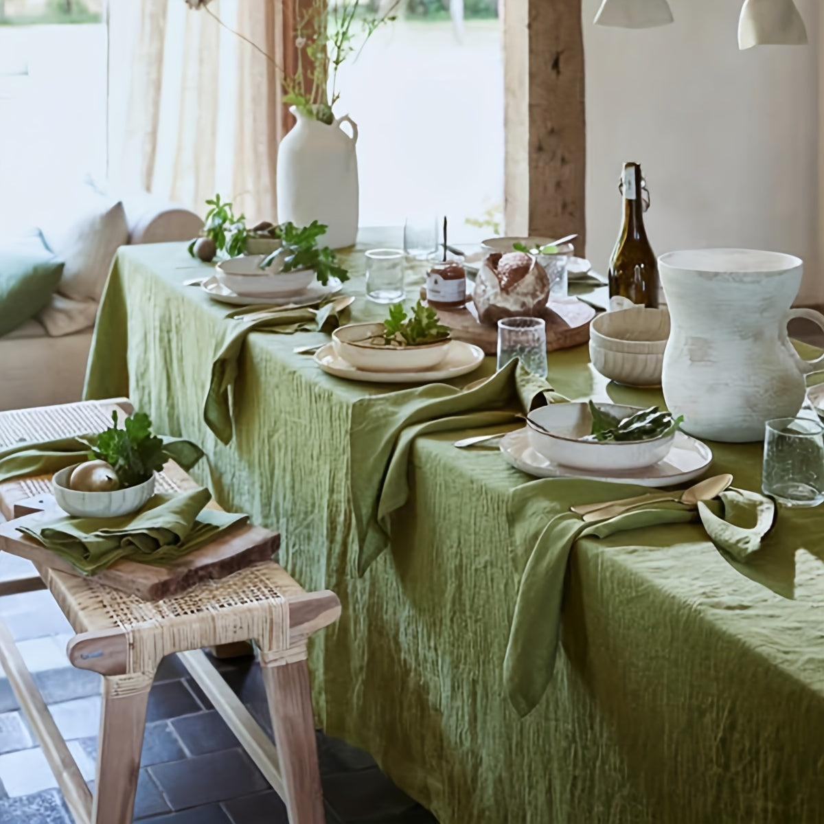 Polyester Tablecloth Soft Green Table Cloth Waterproof Rectangle Style