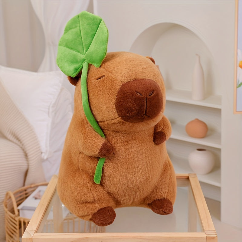 Capybara Plush Toy with Lotus Leaf Hat Stuffed Animal